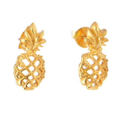 Gold-Plated Pineapple Button Earrings Made in Bali