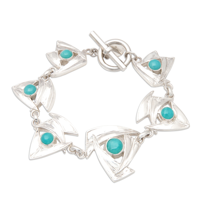 Modern Abstract Link Bracelet with Amazonite Cabochons