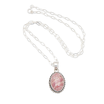 Balinese Sterling Silver Necklace with Rhodochrosite Pendant