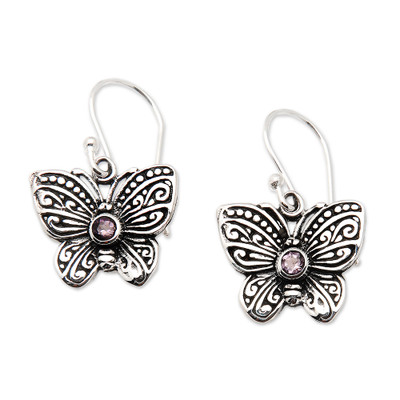 Butterfly-Shaped Amethyst Sterling Silver Dangle Earrings
