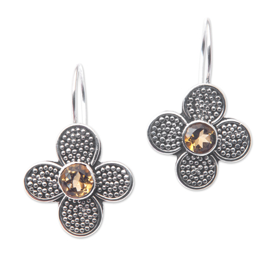 Floral Sterling Silver Drop Earrings with Citrine Jewels