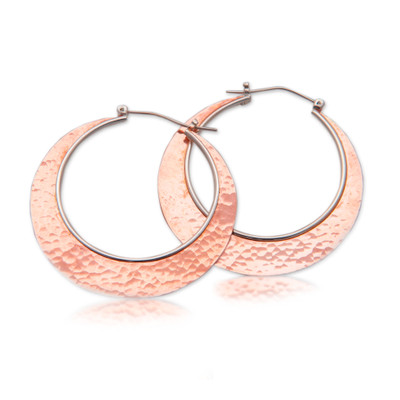 Hammered Round 18k Rose Gold-Plated Hoop Earrings from Bali