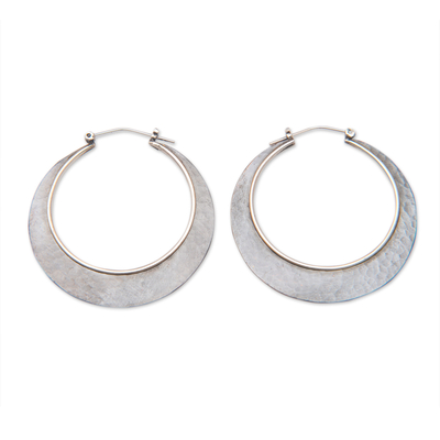 Hammered Round Copper and Sterling Silver Hoop Earrings
