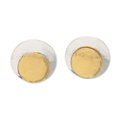 Round 22k Gold-Accented Sterling Silver Button Earrings
