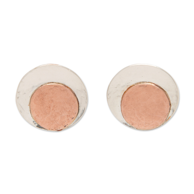 Round 18k Rose Gold-Accented Sterling Silver Button Earrings