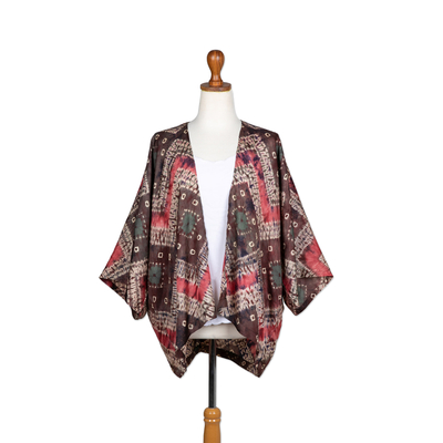 Handwoven Silk Kimono Jacket with Geometric Batik Motifs
