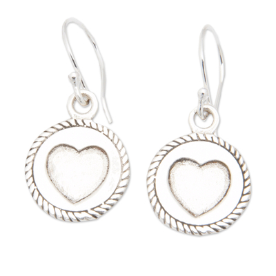 Sterling Silver Dangle Earrings with Heart Motif from Bali