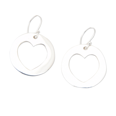 Polished Sterling Silver Heart Themed Dangle Earrings