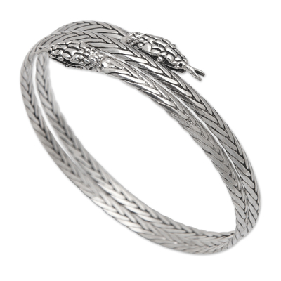 Traditional Snake-Themed Sterling Silver Bangle Bracelet