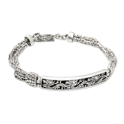 Traditional Dragon-Themed Sterling Silver Pendant Bracelet