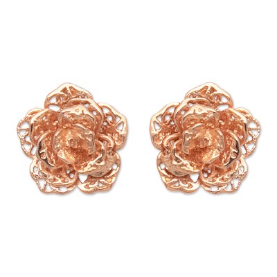 Polished Floral 18k Rose Gold-Plated Button Earrings
