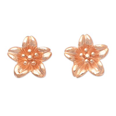 18k Rose Gold-Plated Floral Sterling Silver Button Earrings