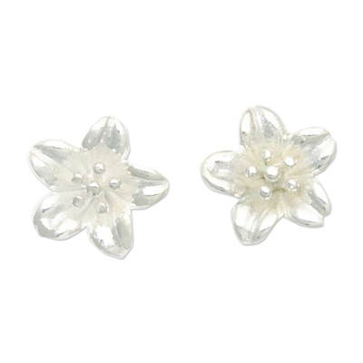 High-Polished Floral Sterling Silver Button Earrings
