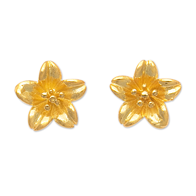 18k Gold-Plated Floral Sterling Silver Button Earrings