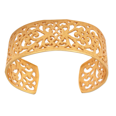 Classic Vine-Themed 22k Gold-Plated Cuff Bracelet from Bali