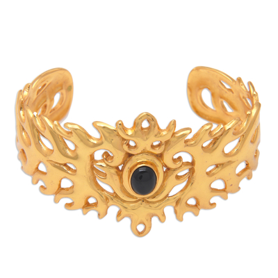 Traditional 22k Gold-Plated Cuff Bracelet with Onyx Cabochon