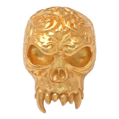 Skull-Shaped 22k Gold-Plated Cocktail Ring from Bali