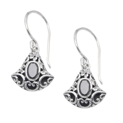 Traditional Faceted Onyx Dangle Earrings Made in Bali