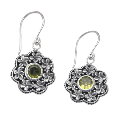 Floral Sterling Silver Dangle Earrings with Peridot Jewels