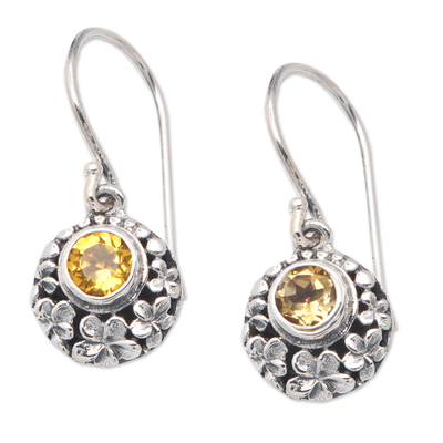 Classic Floral Dangle Earrings with Faceted Citrine Gems