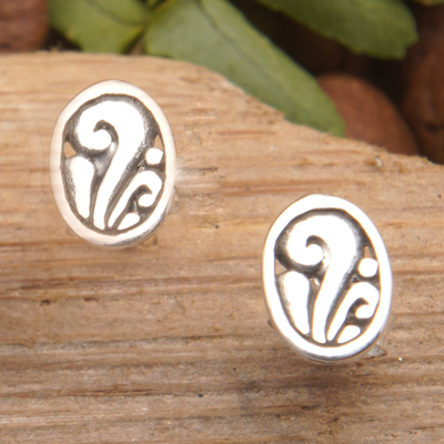 Sterling Silver Stud Earrings with Swirl Motifs from Bali