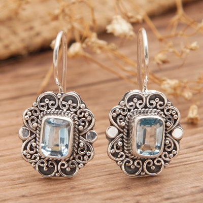 Classic Sterling Silver Drop Earrings with Blue Topaz Jewels