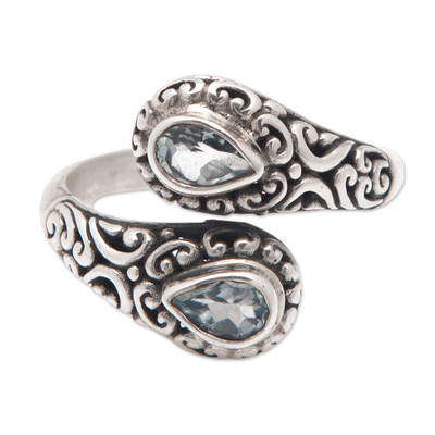 Balinese 925 Silver Wrap Ring with Two Blue Topaz Gemstones