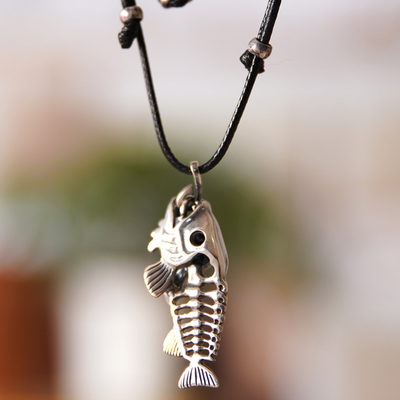 Adjustable Fish-Themed Sterling Silver Pendant Necklace