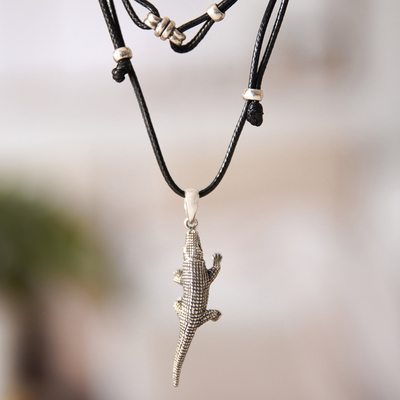 Adjustable Sterling Silver Komodo Dragon Pendant Necklace