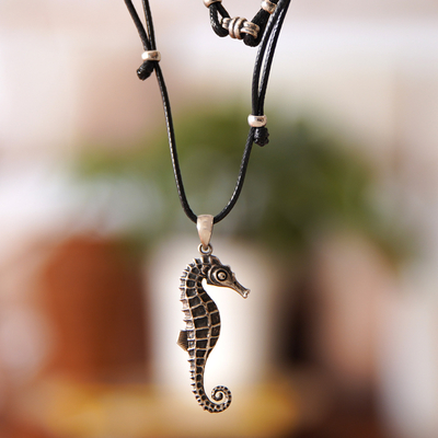 Adjustable Seahorse Sterling Silver Pendant Necklace