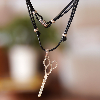 Adjustable Sterling Silver Scissor Pendant Necklace