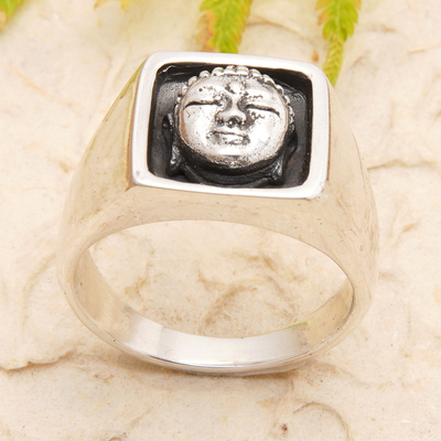 Buddha-Inspired Sterling Silver Signet Ring from Bali