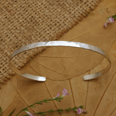 Modern Sterling Silver Cuff Bracelet in a Hammered Finish