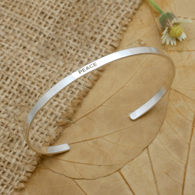 Polished Minimalist Sterling Silver Peace Cuff Bracelet