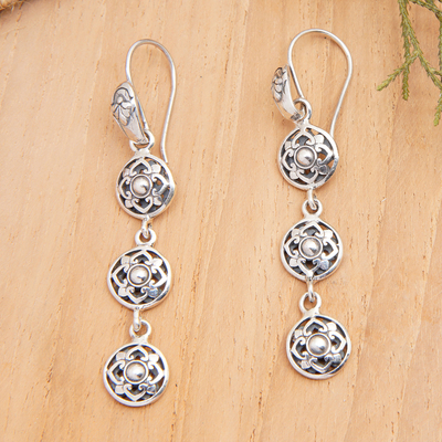 Polished Floral Sterling Silver Dangle Earrings from Bali