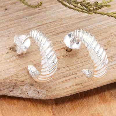 Polished Swirl-Patterned Sterling Silver Half-Hoop Earrings