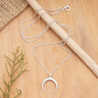 Sterling Silver Pendant Necklace with Crescent Moon Motif