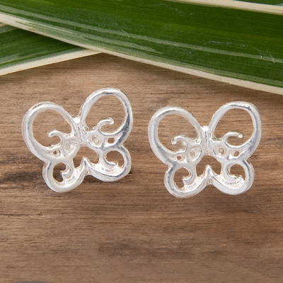 Openwork Polished Sterling Silver Butterfly Stud Earrings