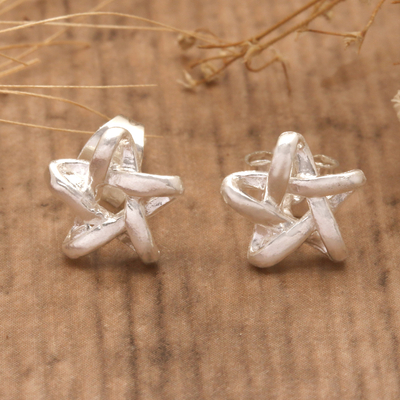 Polished Celtic Star Themed Sterling Silver Stud Earrings