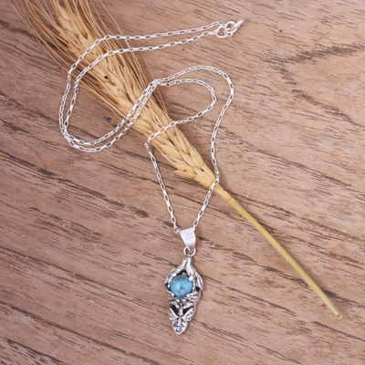 Leafy Sterling Silver and Recon Turquoise Pendant Necklace
