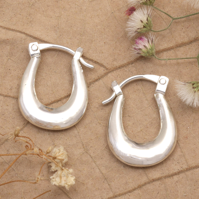 Polished U-Shaped Sterling Silver Hoop Earrings from Bali