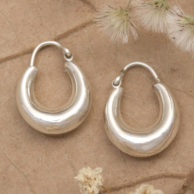 Polished Round Sterling Silver Hoop Earrings from Bali