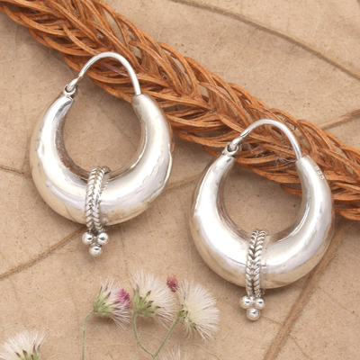 Polished Traditional Sterling Silver Hoop Earrings from Bali