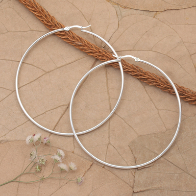 High-Polished Modern Round Sterling Silver Hoop Earrings