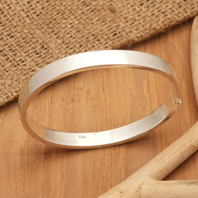 Modern Sterling Silver Bangle-Style Wristband Bracelet