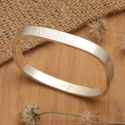 Hammered Sterling Silver Bangle-Style Wristband Bracelet