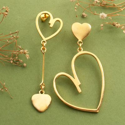 Polished 18k Gold-Plated Heart-Themed Dangle Earrings