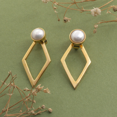 Polished Minimalist 18k Gold-Plated Pearl Drop Earrings