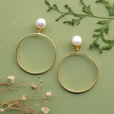 18k Gold-Plated Round Cultured Pearl Dangle Earrings
