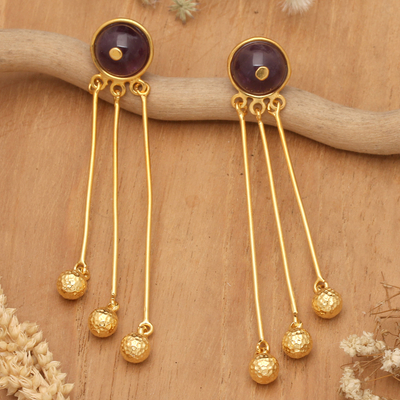 18k Gold-Plated Amethyst Statement Dangle Earrings from Bali